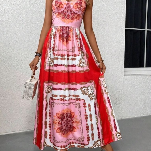 Scarf Print Cami Dress Pink - Picture 3 of 6